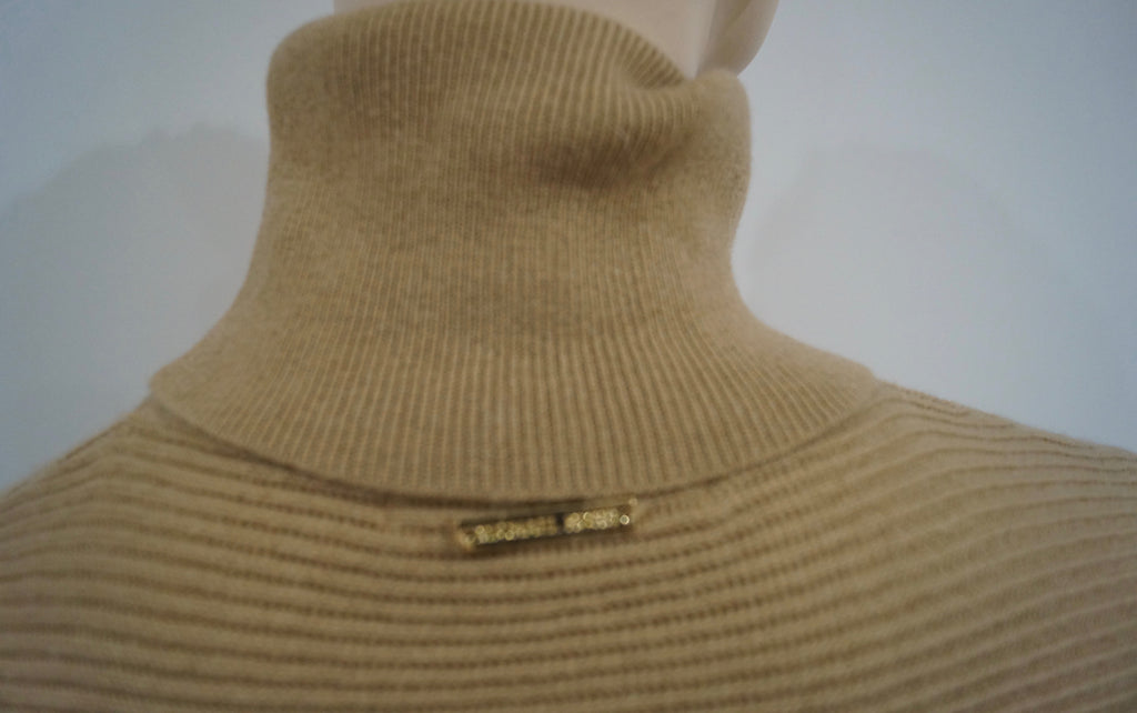 MICHAEL KORS Caramel Beige Merino Wool Cashmere Slouchy Rib Jumper Sweater M