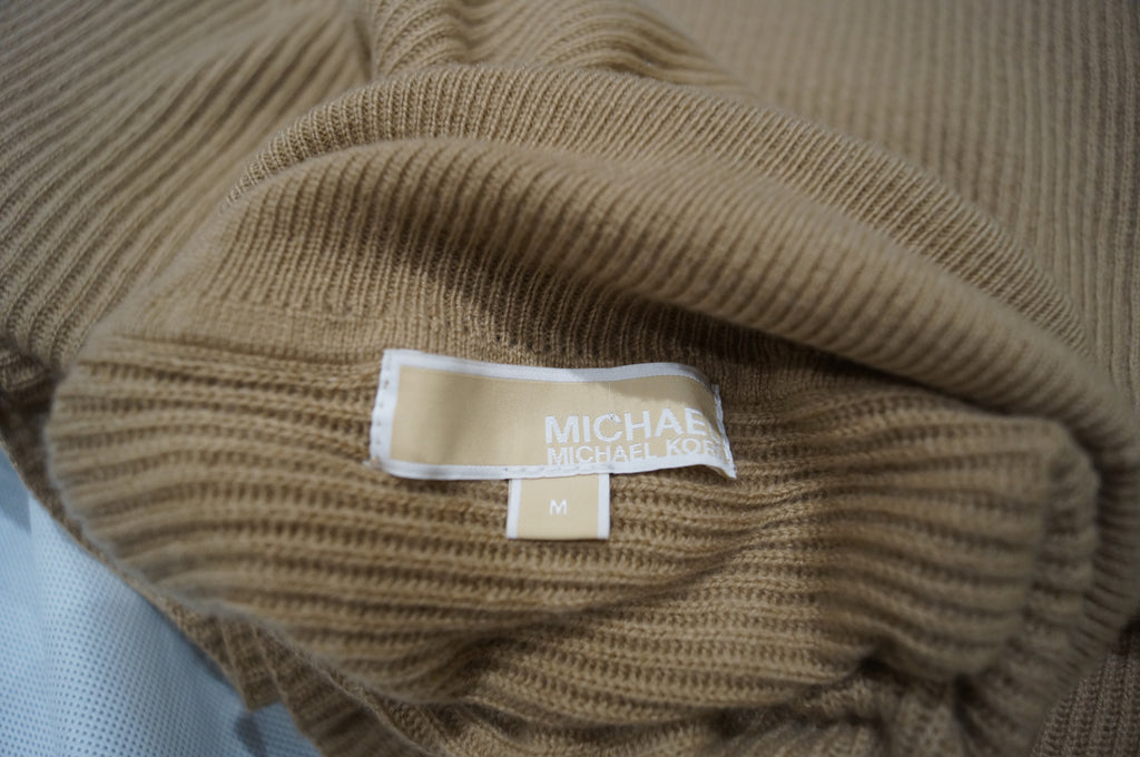 MICHAEL KORS Caramel Beige Merino Wool Cashmere Slouchy Rib Jumper Sweater M