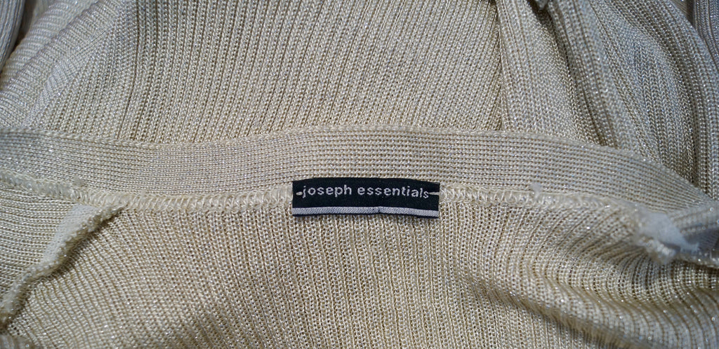 JOSEPH ESSENTIALS Beige Gold Metallic V Neck Ribbed Long Length Belted Cardigan