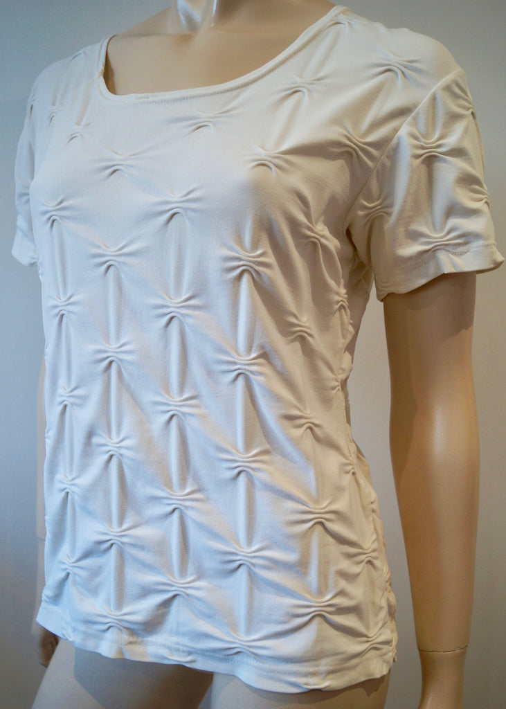ANNE FONTAINE Cream Textured Fabric Round Neck Short Sleeve T-Shirt Top 3; M/L