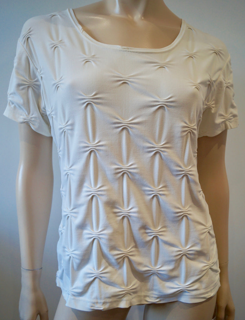 ANNE FONTAINE Cream Textured Fabric Round Neck Short Sleeve T-Shirt Top 3; M/L