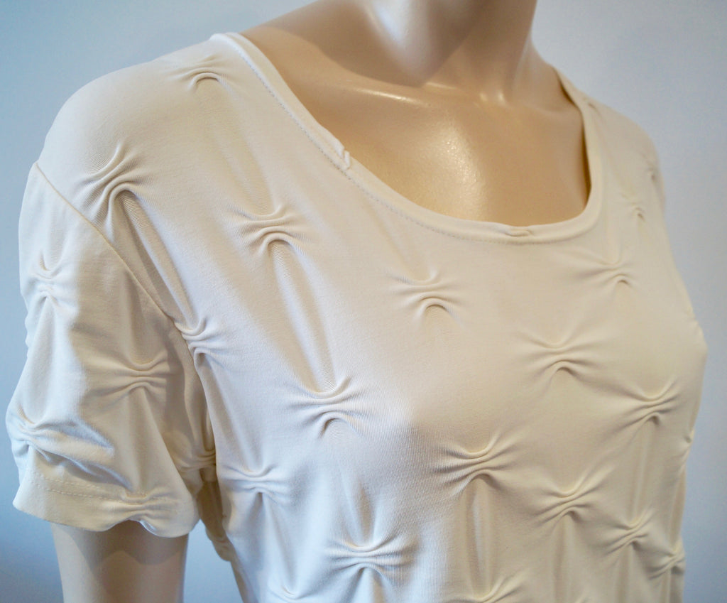 ANNE FONTAINE Cream Textured Fabric Round Neck Short Sleeve T-Shirt Top 3; M/L