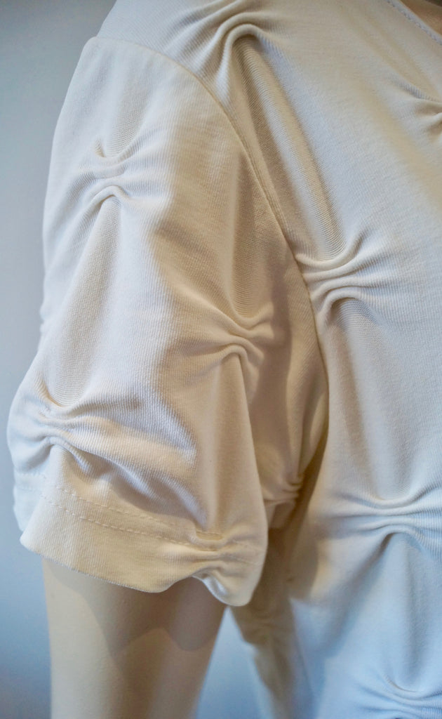 ANNE FONTAINE Cream Textured Fabric Round Neck Short Sleeve T-Shirt Top 3; M/L