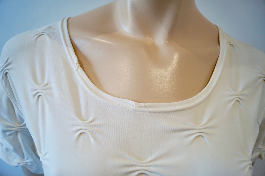 ANNE FONTAINE Cream Textured Fabric Round Neck Short Sleeve T-Shirt Top 3; M/L