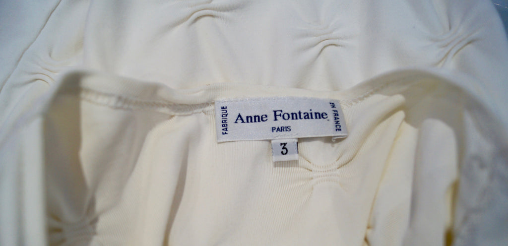 ANNE FONTAINE Cream Textured Fabric Round Neck Short Sleeve T-Shirt Top 3; M/L