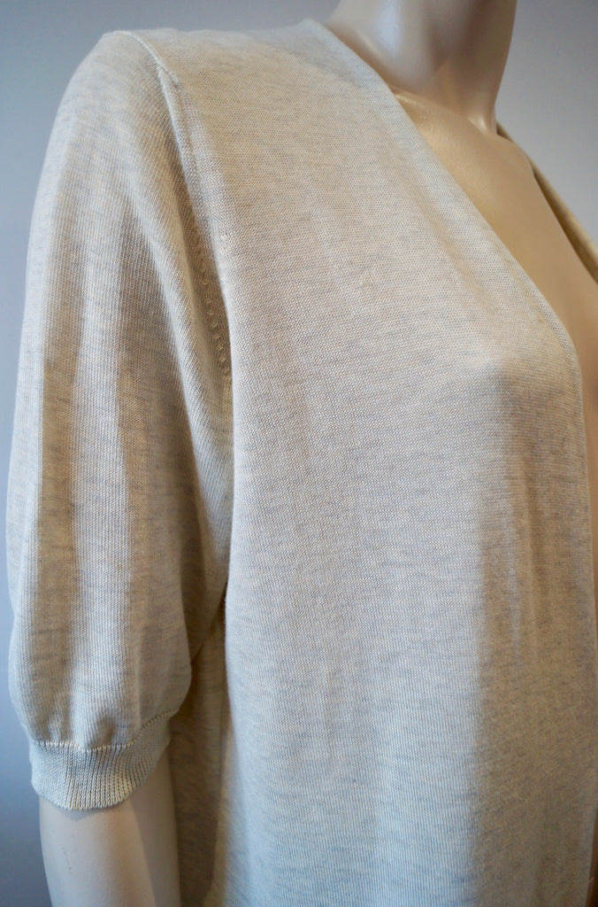 FABIANA FILIPPI Cream & Grey Cotton Plunge V Neck Long Length Knitwear Cardigan