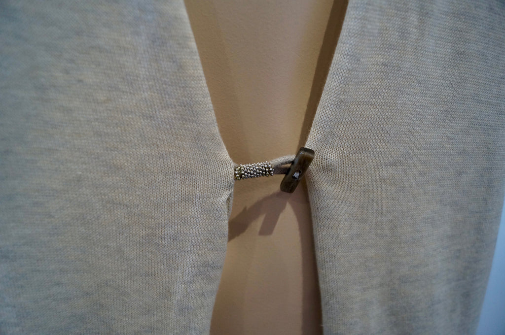 FABIANA FILIPPI Cream & Grey Cotton Plunge V Neck Long Length Knitwear Cardigan