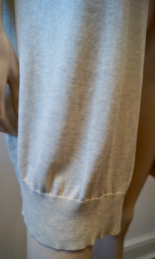 FABIANA FILIPPI Cream & Grey Cotton Plunge V Neck Long Length Knitwear Cardigan