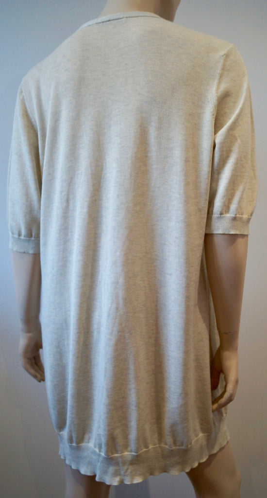 FABIANA FILIPPI Cream & Grey Cotton Plunge V Neck Long Length Knitwear Cardigan