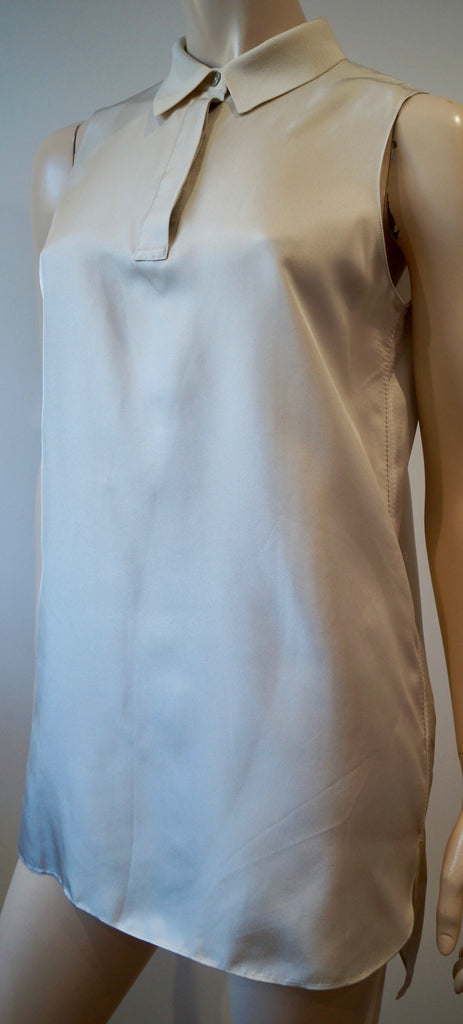 RAG & BONE NEW YORK Silver Grey Silk Collared Sleeveless Tunic Blouse Shirt Top