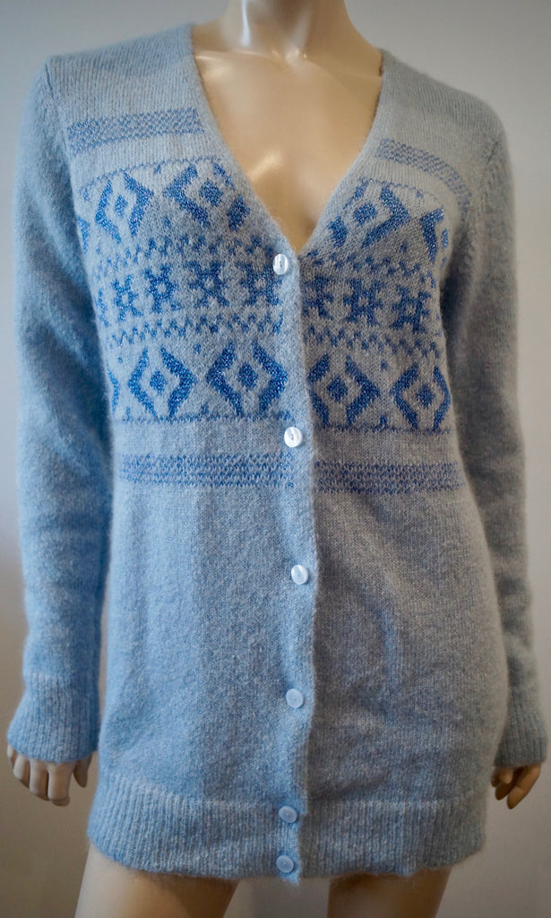 COACH NEW YORK Baby Blue Mohair Blend Metallic Pattern Knitwear Cardigan Top XS