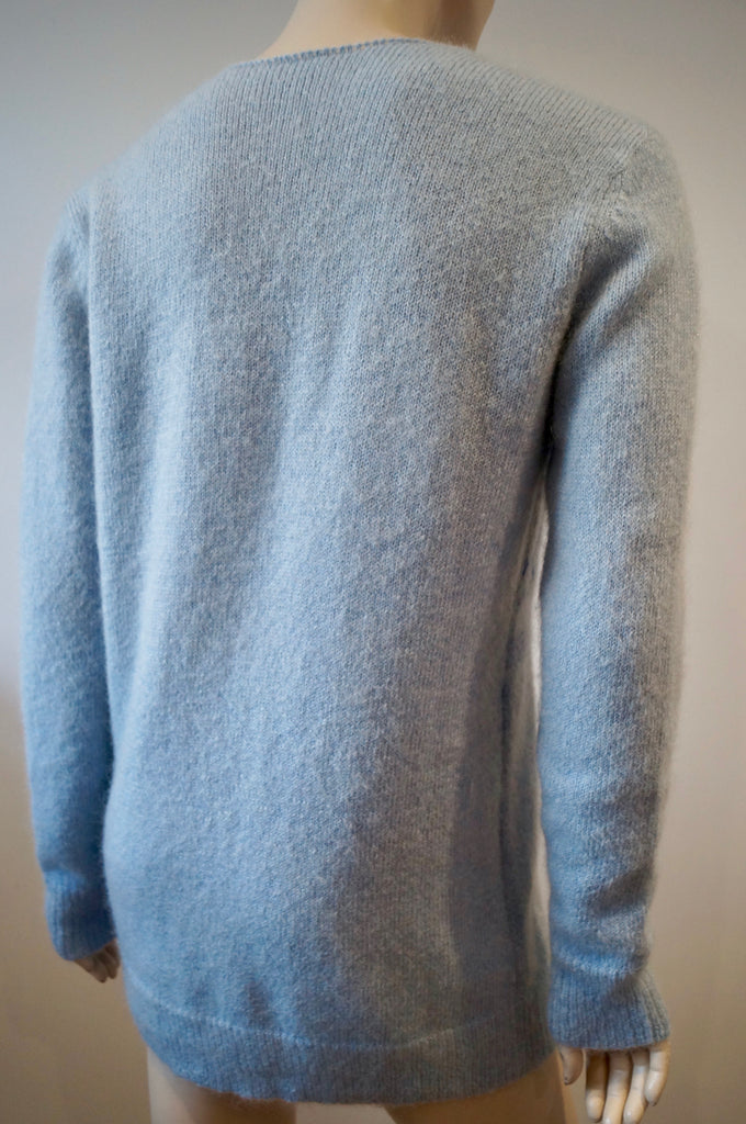 COACH NEW YORK Baby Blue Mohair Blend Metallic Pattern Knitwear Cardigan Top XS