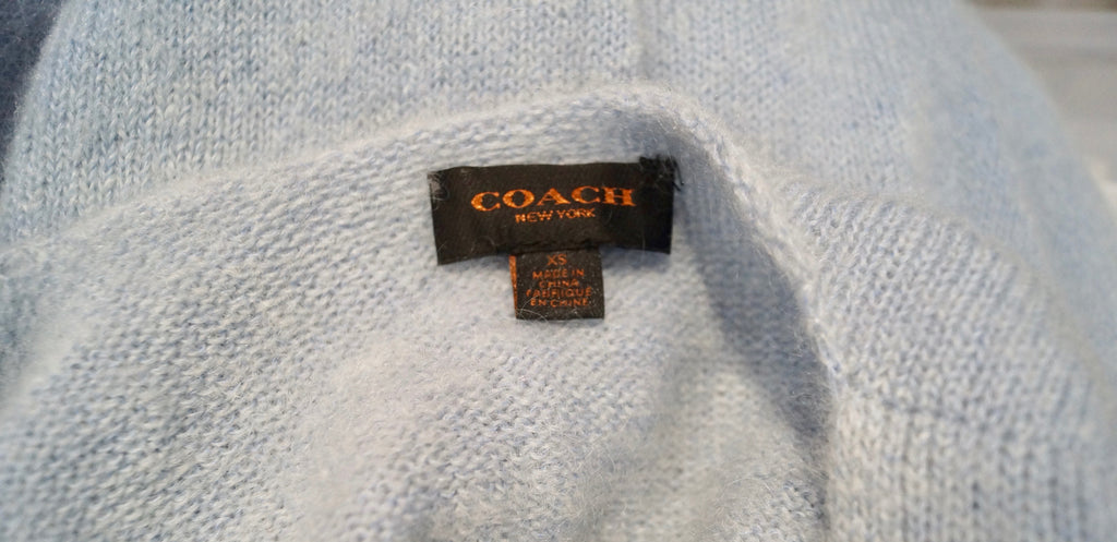 COACH NEW YORK Baby Blue Mohair Blend Metallic Pattern Knitwear Cardigan Top XS