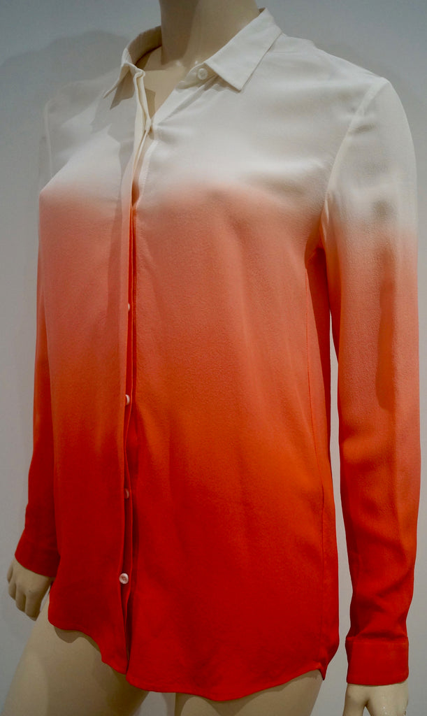 THE KOOPLES Cream & Orange Silk Collared Long Sleeve Ombre Blouse Shirt Top S