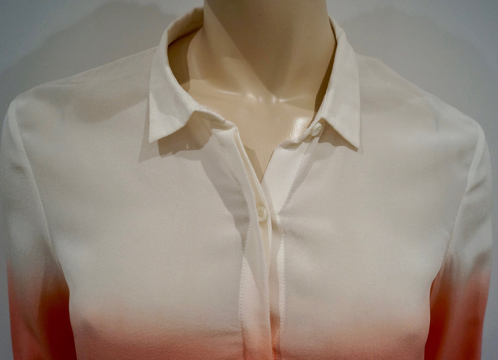 THE KOOPLES Cream & Orange Silk Collared Long Sleeve Ombre Blouse Shirt Top S