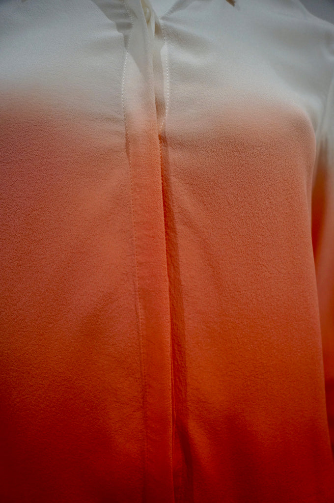 THE KOOPLES Cream & Orange Silk Collared Long Sleeve Ombre Blouse Shirt Top S