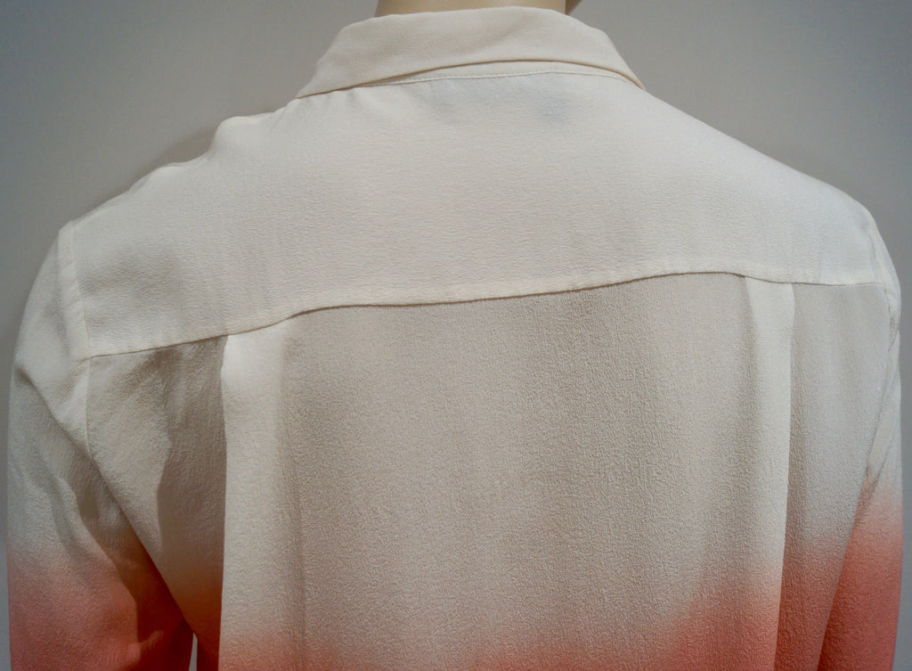 THE KOOPLES Cream & Orange Silk Collared Long Sleeve Ombre Blouse Shirt Top S