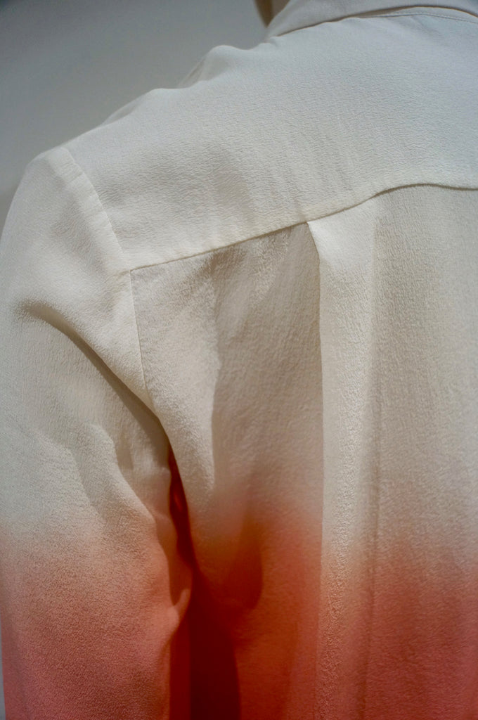 THE KOOPLES Cream & Orange Silk Collared Long Sleeve Ombre Blouse Shirt Top S
