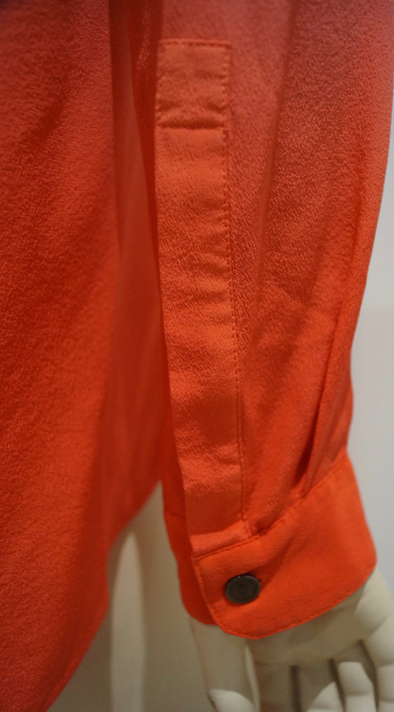 THE KOOPLES Cream & Orange Silk Collared Long Sleeve Ombre Blouse Shirt Top S