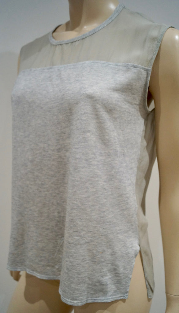 HELMUT LANG Women's Pale Grey Round Neck Sheer Detail Sleeveless Vest Top S