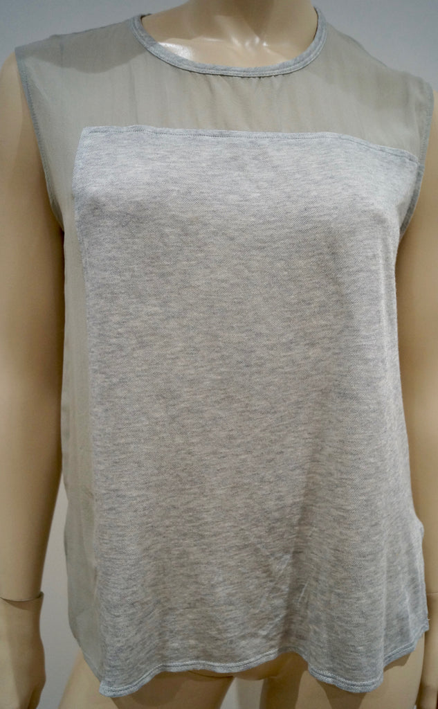 HELMUT LANG Women's Pale Grey Round Neck Sheer Detail Sleeveless Vest Top S