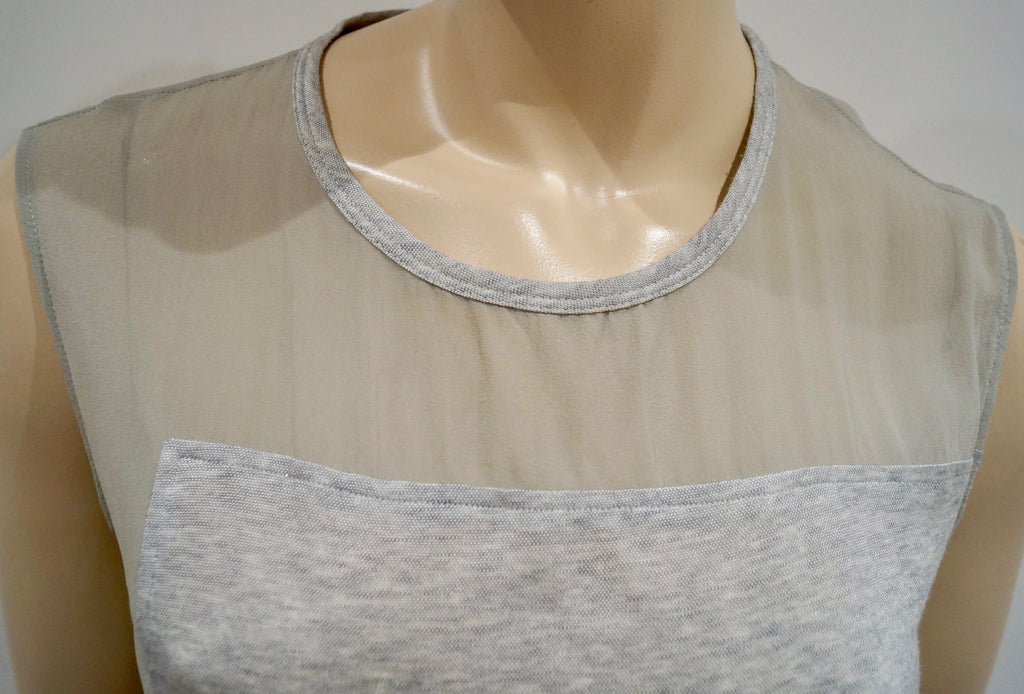 HELMUT LANG Women's Pale Grey Round Neck Sheer Detail Sleeveless Vest Top S