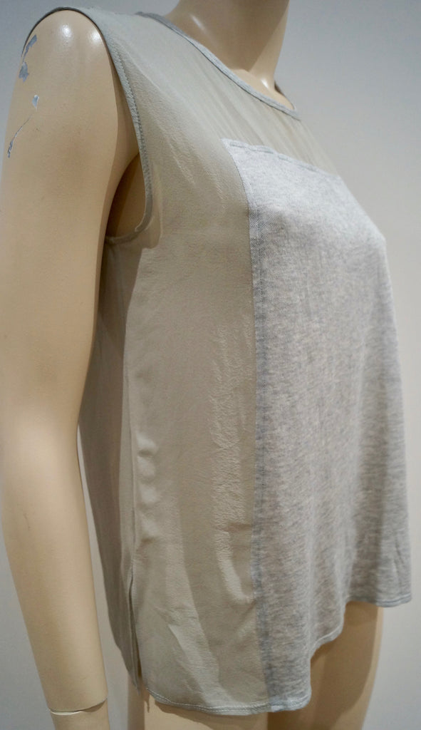 HELMUT LANG Women's Pale Grey Round Neck Sheer Detail Sleeveless Vest Top S