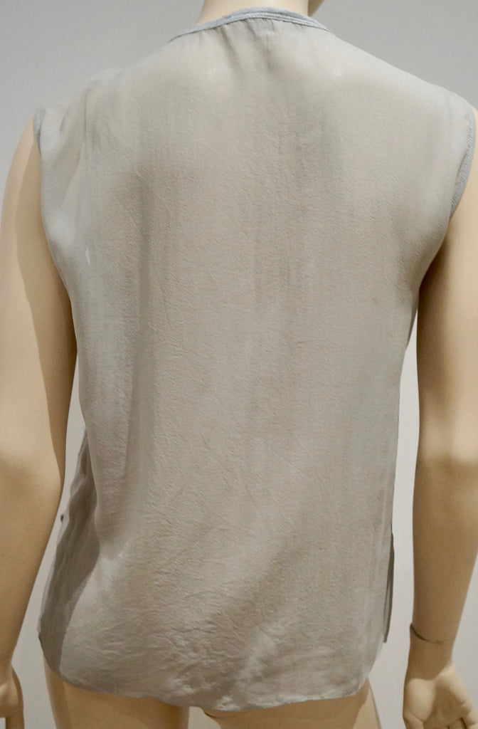 HELMUT LANG Women's Pale Grey Round Neck Sheer Detail Sleeveless Vest Top S