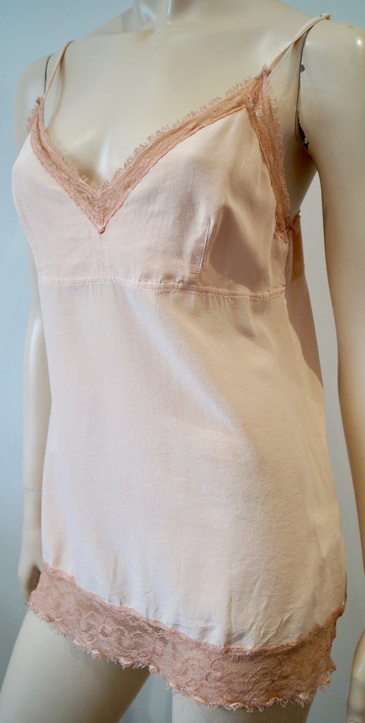 PINKO Pale Pink Silk Lace Trim Spaghetti Strap Sleeveless Cami Vest Tank Top 12