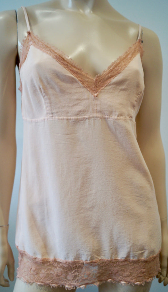 PINKO Pale Pink Silk Lace Trim Spaghetti Strap Sleeveless Cami Vest Tank Top 12