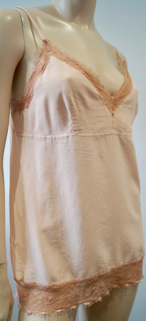 PINKO Pale Pink Silk Lace Trim Spaghetti Strap Sleeveless Cami Vest Tank Top 12