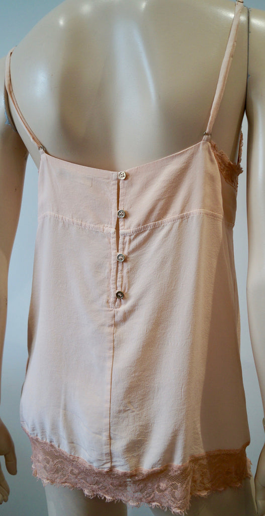 PINKO Pale Pink Silk Lace Trim Spaghetti Strap Sleeveless Cami Vest Tank Top 12