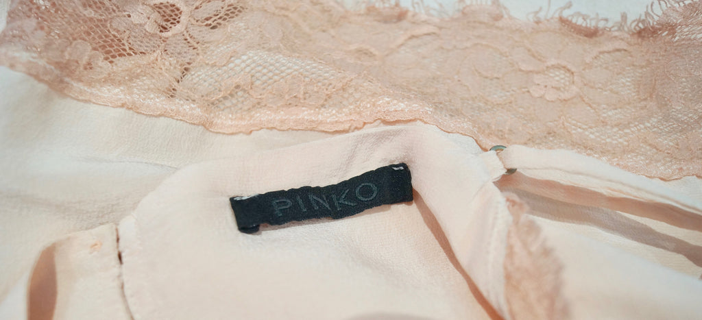 PINKO Pale Pink Silk Lace Trim Spaghetti Strap Sleeveless Cami Vest Tank Top 12