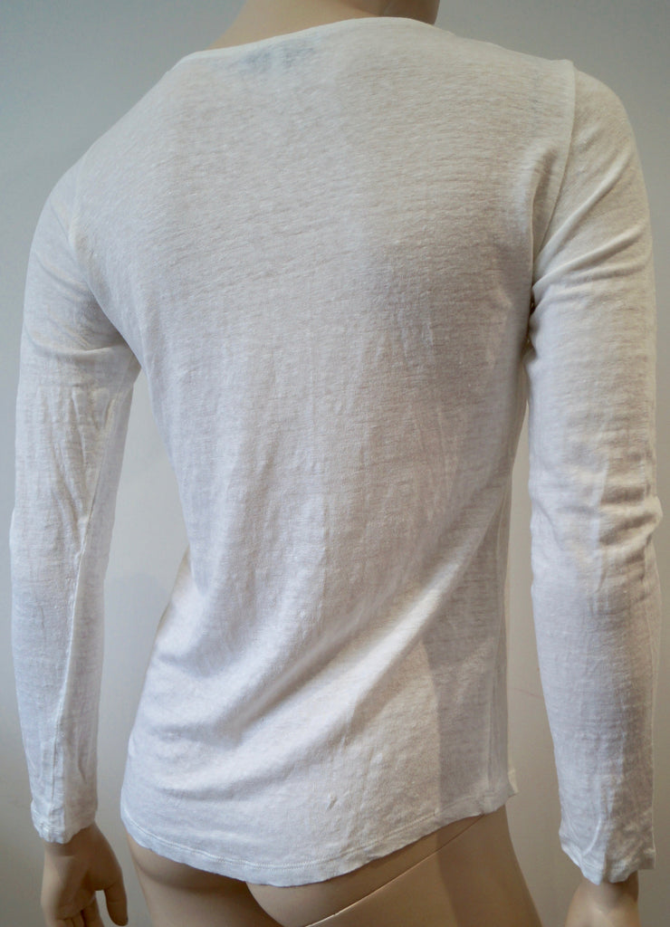 SANDRO White Fine Knit Linen Lace Centre Panel Long Sleeve Jumper Sweater Top 2;