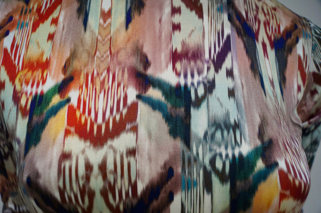 SALONI Multi Colour Silk Blue Glitter Waist 3/4 Sleeve Pleated Skirt Lined Dress