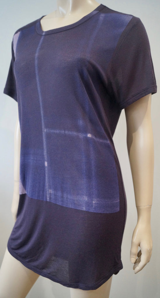 ANN DEMEULEMEESTER Aubergine Blue AURA Semi Sheer Fine Rib T-Shirt Tee BNWT