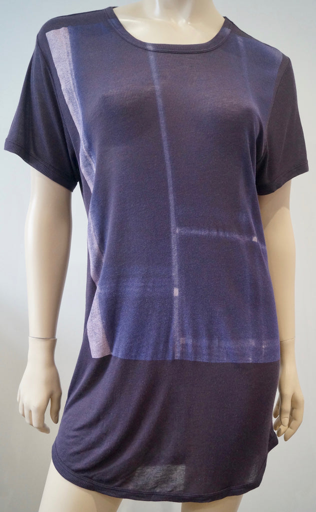 ANN DEMEULEMEESTER Aubergine Blue AURA Semi Sheer Fine Rib T-Shirt Tee BNWT