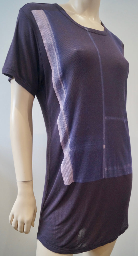 ANN DEMEULEMEESTER Aubergine Blue AURA Semi Sheer Fine Rib T-Shirt Tee BNWT