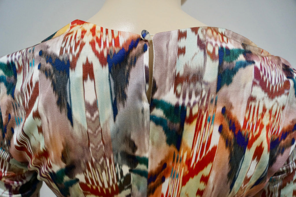 SALONI Multi Colour Silk Blue Glitter Waist 3/4 Sleeve Pleated Skirt Lined Dress