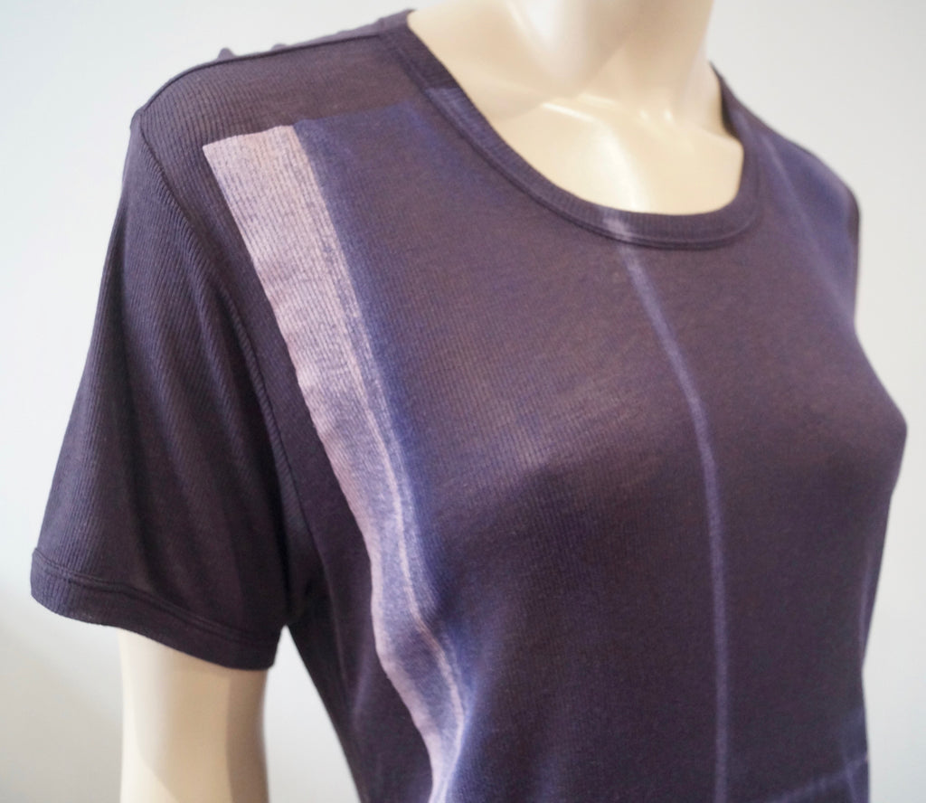 ANN DEMEULEMEESTER Aubergine Blue AURA Semi Sheer Fine Rib T-Shirt Tee BNWT