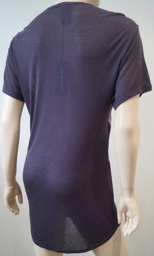 ANN DEMEULEMEESTER Aubergine Blue AURA Semi Sheer Fine Rib T-Shirt Tee BNWT