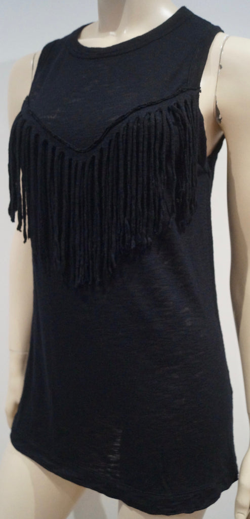 ZADIG & VOLTAIRE Black Wool Angora Jersey Fringed Sleeveless Tank Vest Top S