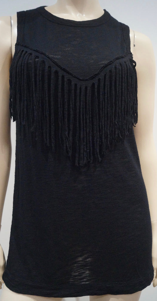 ZADIG & VOLTAIRE Black Wool Angora Jersey Fringed Sleeveless Tank Vest Top S