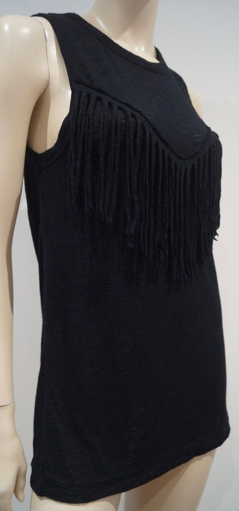 ZADIG & VOLTAIRE Black Wool Angora Jersey Fringed Sleeveless Tank Vest Top S