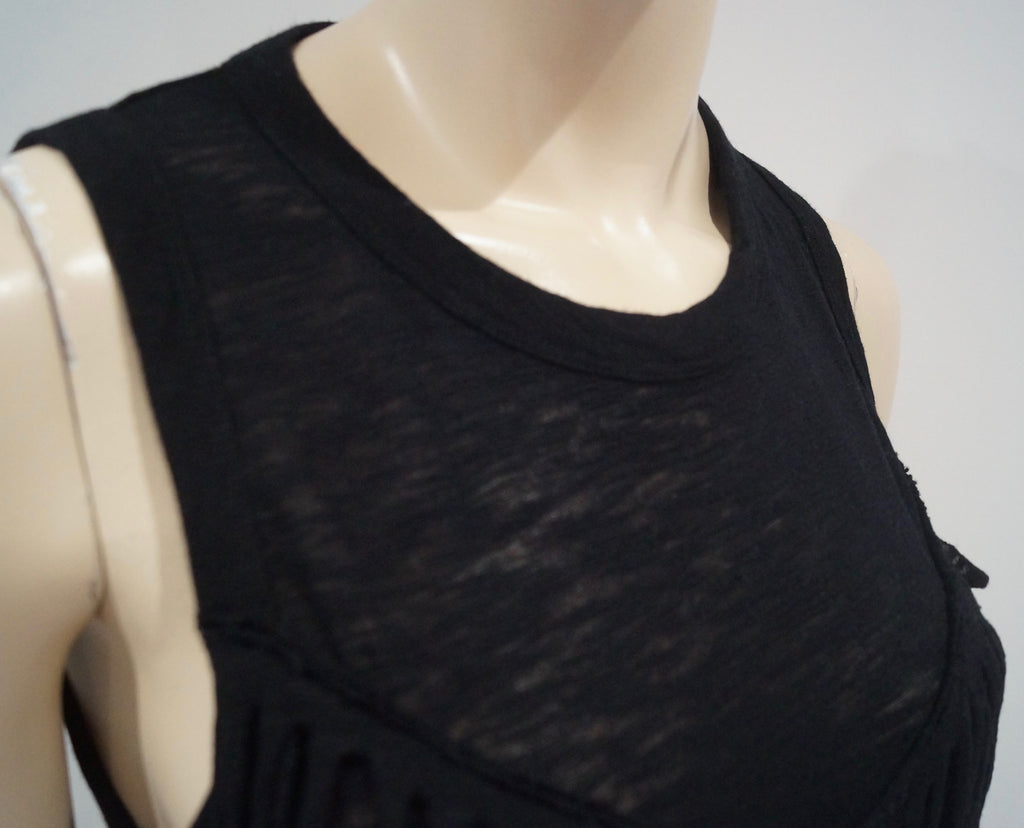 ZADIG & VOLTAIRE Black Wool Angora Jersey Fringed Sleeveless Tank Vest Top S