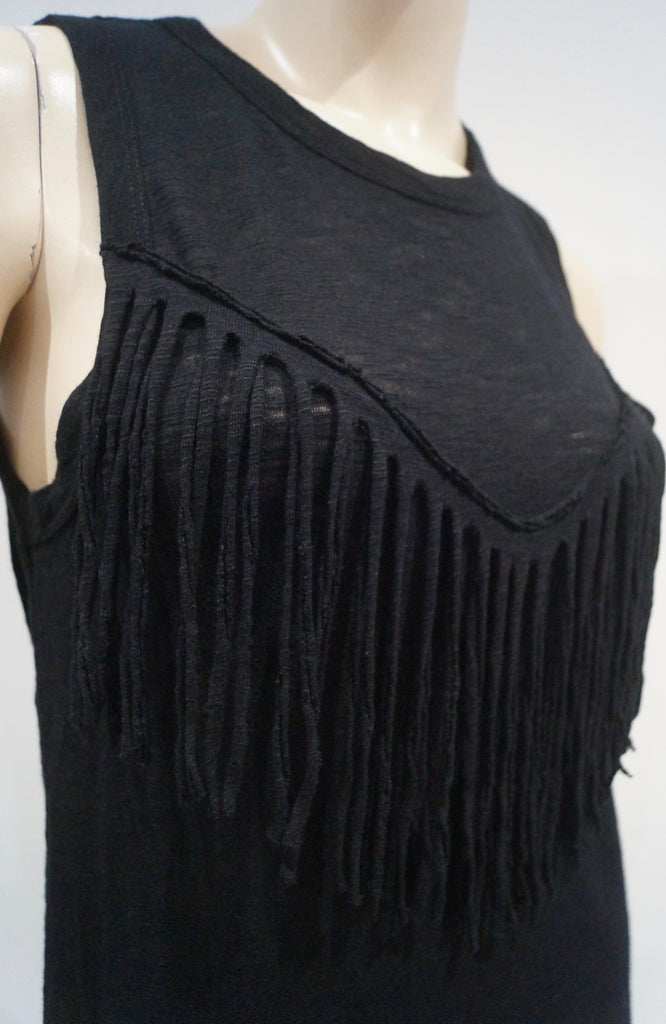 ZADIG & VOLTAIRE Black Wool Angora Jersey Fringed Sleeveless Tank Vest Top S