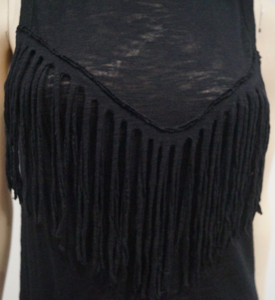 ZADIG & VOLTAIRE Black Wool Angora Jersey Fringed Sleeveless Tank Vest Top S