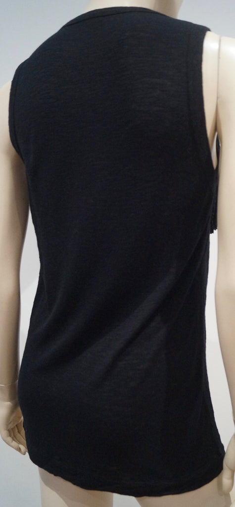 ZADIG & VOLTAIRE Black Wool Angora Jersey Fringed Sleeveless Tank Vest Top S