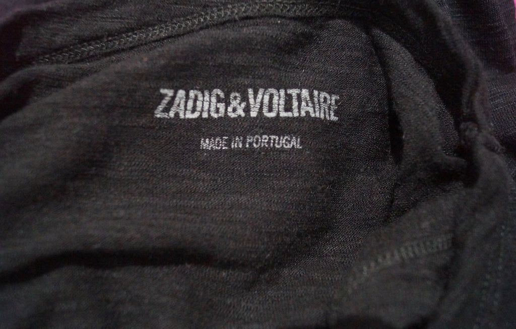 ZADIG & VOLTAIRE Black Wool Angora Jersey Fringed Sleeveless Tank Vest Top S