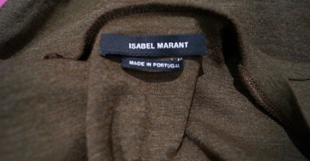 ISABEL MARANT Khaki Green Wool Silk Blend V Neck Short Sleeve Tee Sweater Top L